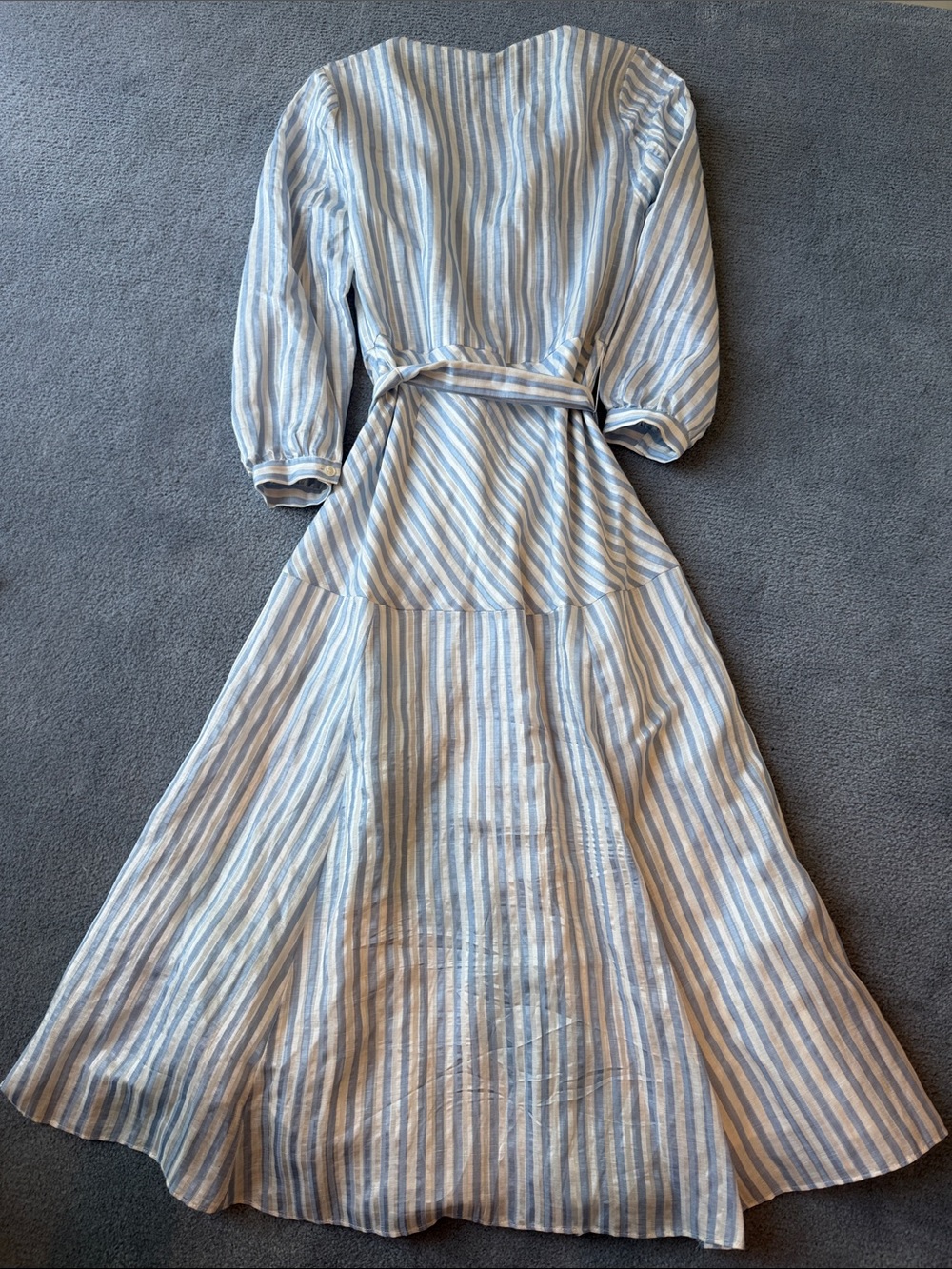Veronica Beard Blue & White Striped Tie-Waist Midi Dress - Picture 11 of 11